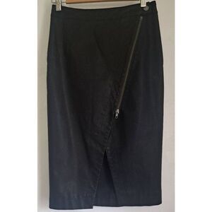Free People womens small black leather skirt asymmetric zip long midi gothic
